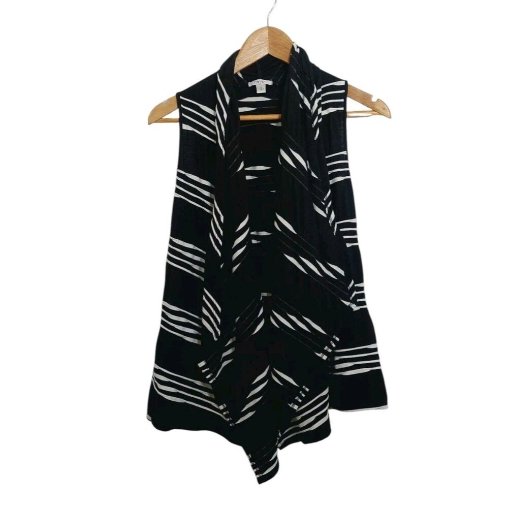 Cache Women's Size Small Cardigan Vest Black White Striped USA Cascade